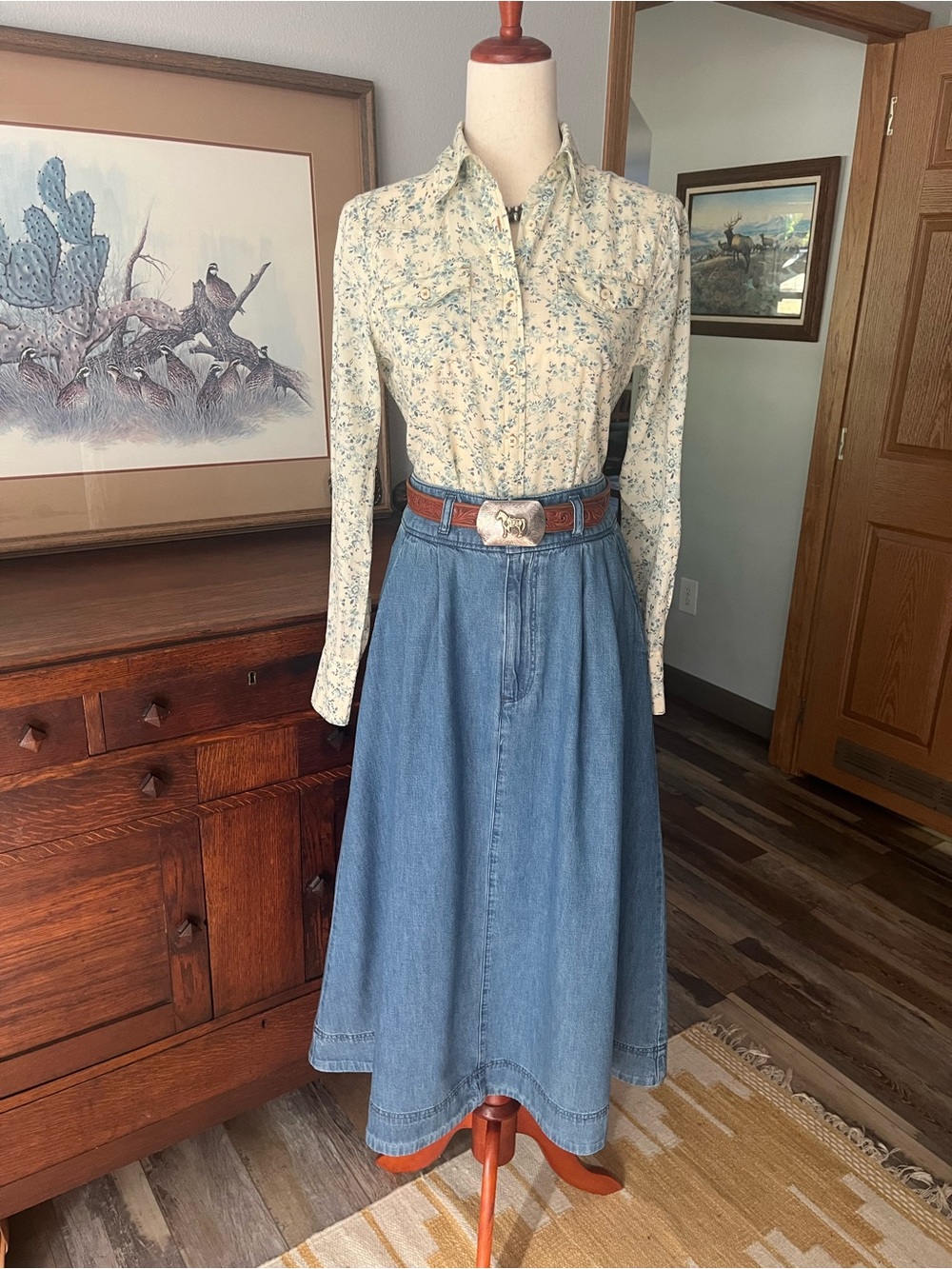 Vtg Ralph Lauren Denim A-Line midi maxi skirt with pockets black label